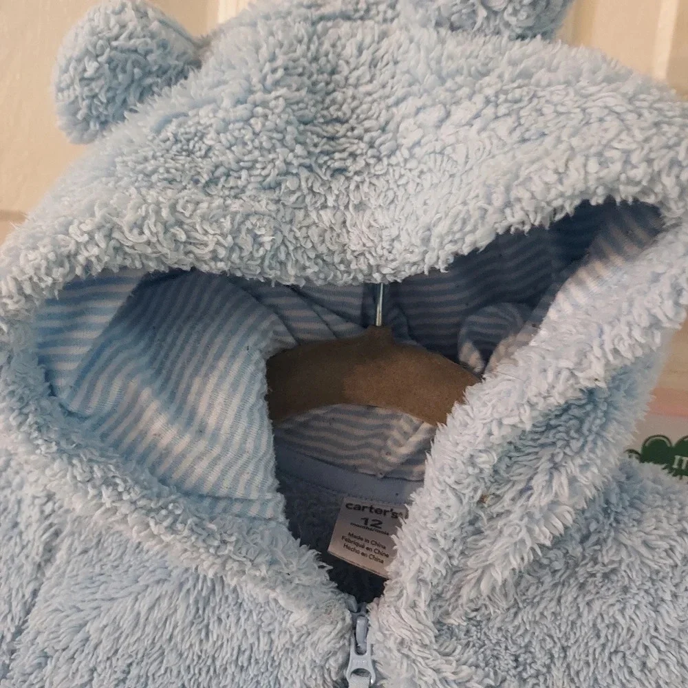 Carter's Baby Boy Blue Bear Sherpa Hooded Jacket Zip in Size 12M